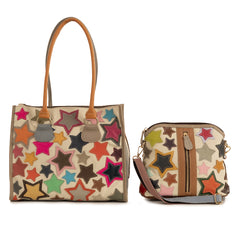 Alive With Style 'Star Crossed Lover' Leather Tote/Shoulder Bag by Sassy Duck in Multi Beige