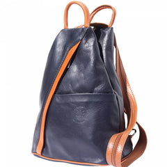 Alive With Style 'Vanna' Italian Leather Backpack in Navy/Tan-Red-Light Blue