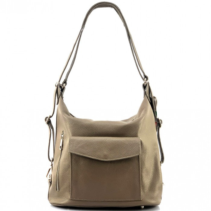 Alive With Style 'Lidia' Italian Leather Shoulder Bag/Backpack in Taupe-Dark Red-Tan-Black-Red-Cream-Pink-Denim-Grey-Olive-Navy