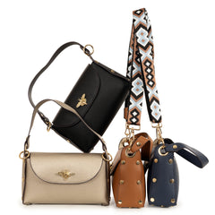 Alive With Style 'New Bee' Shoulder/Cross Body Bag by Sassy Duck in Black-Gold-Navy-Tan