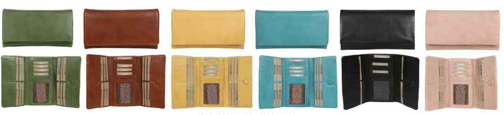 Alive With Style 'Tommy' Leather Wallet by Modapelle in Green-Tan-Black-Pink
