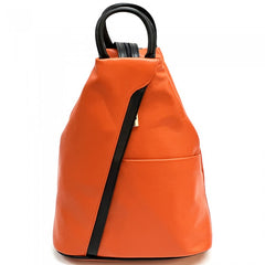 Alive With Style 'Vanna' Italian Leather Backpack in Black-Orange/Black