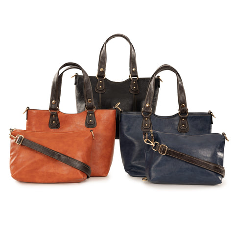 Alive With Style 'Tilly' Tote and Cross Body Bag by Sassy Duck in Navy-Black-Rust