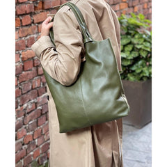 Alive With Style 'Claudia' Italian Leather Shoulder Bag/Tote in Orange-Silver-Fuchsia-Red-Olive-Navy-Ice Blue-Grey-Tan-Gold-Cream-Pink-White-Green-Bronze-Brown-Petrol-Dark Brown-Light Taupe-Dark Grey-Wine-Dusty Pink-Dark Taupe