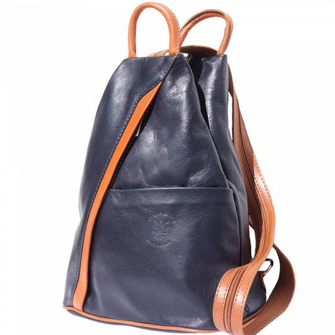 Alive With Style 'Vanna' Italian Leather Backpack in Navy/Tan-Red-Black