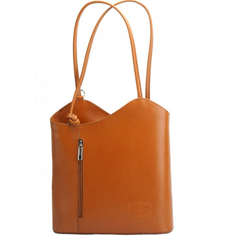 Alive With Style 'Cloe' Italian Leather Shoulder Bag/Backpack in Tan-Cream/Tan-Black