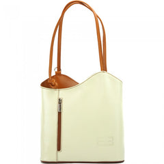 Alive With Style 'Cloe' Italian Leather Shoulder Bag/Backpack in Tan-Cream/Tan-Black
