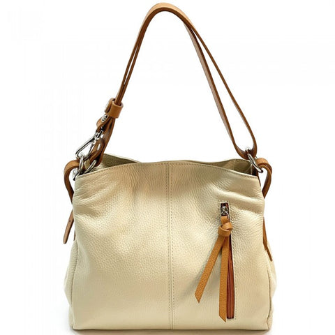 Alive With Style 'Melie' Italian Leather Shoulder/Cross Body Bag in Beige/Blk-Orange/Blk-Cream/Tan-Cream-White/Blk-White-Cream/Taupe-Navy/Tan-Blue-LtBlue/Navy-Tan-Pink-Yellow-Grey-Black-DkBlue-Nude-DustyPink-Red-Taupe-Tan-Green-Purple-RedBlack