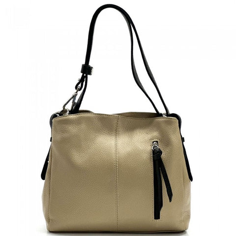 Alive With Style 'Melie' Italian Leather Shoulder/Cross Body Bag in Taupe/Black-Orange/Black-Cream-Cream/Taupe-White-White/Black-Blue-Pink-Yellow-Grey-Dark Pink-Red-Taupe-Green-Purple-Red/Black-Light Brown