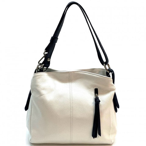 Alive With Style 'Melie' Italian Leather Shoulder/Cross Body Bag in Beige/Blk-Orange/Blk-Cream/Tan-Cream-White/Blk-White-Cream/Taupe-Navy/Tan-Blue-LtBlue/Navy-Tan-Pink-Yellow-Grey-Black-DkBlue-Nude-DustyPink-Red-Taupe-Tan-Green-Purple-RedBlack