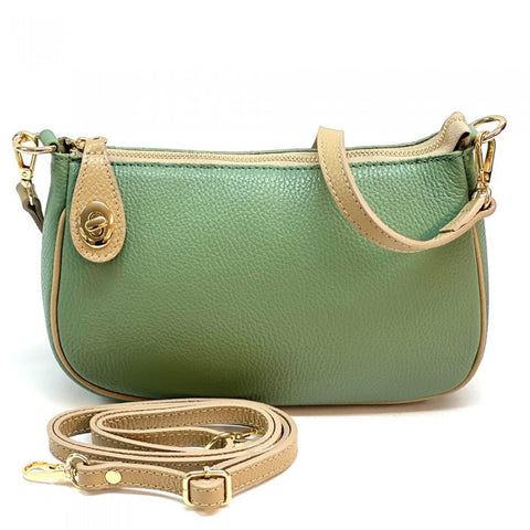 Alive With Style 'Sophia' Italian Leather Shoulder/Cross Body Bag in Taupe/Black-Grey/Dark Grey-Cream/Taupe-Black-Green/Beige