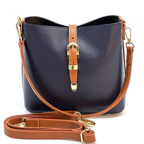 Alive With Style 'Mafalda' Italian Leather Shoulder/Cross Body Bag in Navy/tan-Black-Red-Camel-Navy-Sage-Taupe/Black-Taupe-Cream/Taupe-Cream/Tan-Tan-Cream-Tan/Brown