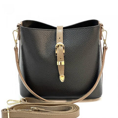 Alive With Style 'Mafalda' Italian Leather Shoulder/Cross Body Bag in Taupe/Black-Black-Navy-Red-Tan/Brown-Red/Black-Blue-Grey-Beige-Wine-Taupe-Brown-DrkBrown-Black/Beige
