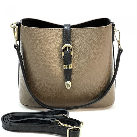 Alive With Style 'Mafalda' Italian Leather Shoulder/Cross Body Bag in Taupe/Black-Black-Navy-Red-Tan/Brown-Red/Black-Blue-Grey-Beige-Wine-Taupe-Brown-DrkBrown-Black/Beige