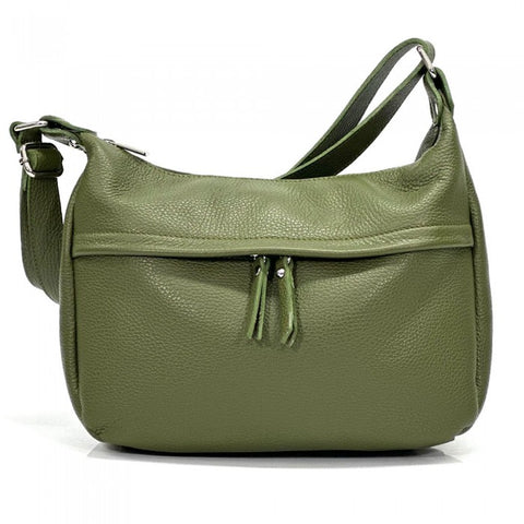 Alive With Style 'Delizia' Italian Leather Shoulder/Cross Body Bag in Black-Orange-IceBlue-Fuchsia-Grey-Pink-Red-Beige-Navy-Sage-White-Bordeaux-Cream-Tan-LtBrown-Jacaranda-Cobalt-DkPink-Purple-SkyBlue-Brown-DkGrey-Yellow-Olive