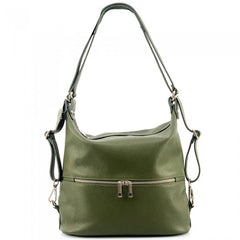 Alive With Style 'Bougainvillea' Italian Leather Shoulder Bag/Backpack in Black-Orange-Navy-Green-LightTan-Chocolate-LightCaramel-Pink-Blue-Red-Dark Red-Grey-Cobalt-Bordeaux-Taupe-Olive-Tan