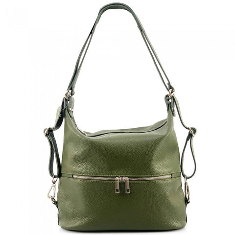Alive With Style 'Bougainvillea' Italian Leather Shoulder Bag/Backpack in Orange-Navy-Chocolate-Black-Taupe-Jade-Pink-Olive-Emerald-Tan