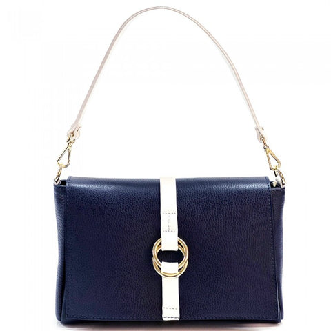 Alive With Style 'Marisa' Italian Leather Shoulder/Cross Body Bag in Navy/White-Beige-Beige/Tan-Beige/Taupe-White-Navy-Ice Blue-Tan-Black-Camel-Red-Taupe-Taupe/Cream