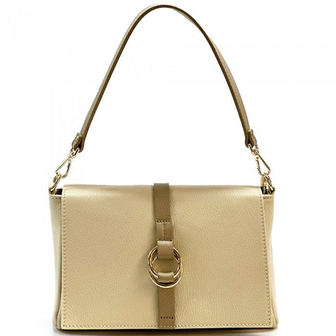 Alive With Style 'Marisa' Italian Leather Shoulder/Cross Body Bag in Beige/Taupe-White-Tan-Red