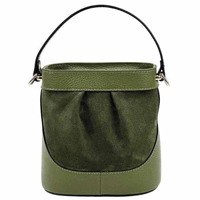 Alive With Style 'Marina' Italian Leather and Suede Handbag/Shoulder Bag in Dark Green-Brown-Black-Dark Brown-Dark Taupe-Light Brown