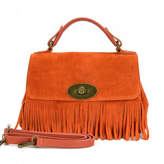Alive With Style 'The Lady' Italian Suede Leather Handbag/Shoulder Bag in Orange-Black-Apple Green-Azure-Grey-Yellow-Dusty Blue-Red-Taupe-Light Brown-Dark Brown-Green