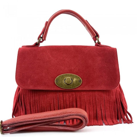 Alive With Style 'The Lady' Italian Suede Leather Handbag/Shoulder Bag in Orange-Black-Apple Green-Azure-Grey-Yellow-Dusty Blue-Red-Taupe-Light Brown-Dark Brown-Green