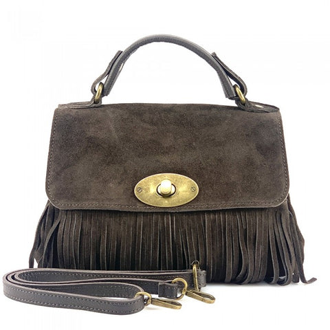 Alive With Style 'The Lady' Italian Suede Leather Handbag/Shoulder Bag in Orange-Black-Apple Green-Azure-Grey-Dusty Blue-Red-Taupe-Light Brown-Dark Brown-Green