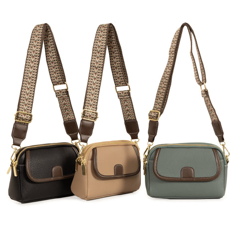 Alive With Style 'Lina' Leather Shoulder/Cross Body Bag by Sassy Duck in Black-Green-Camel