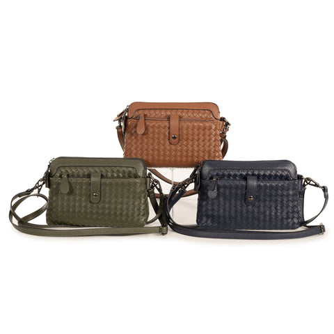 Alive With Style 'Riley' Shoulder/Cross Body Bag by Sassy Duck in Navy-Tan-Olive-Silver