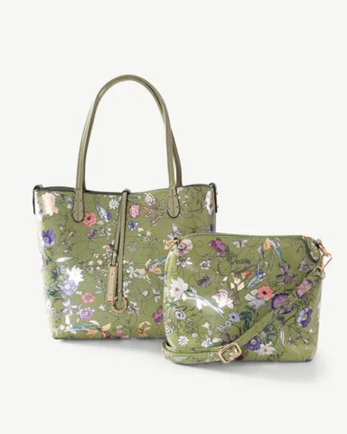 Alive With Style 'Gigi' Tote and Cross Body Bag by Sassy Duck in Black-Tan-Green