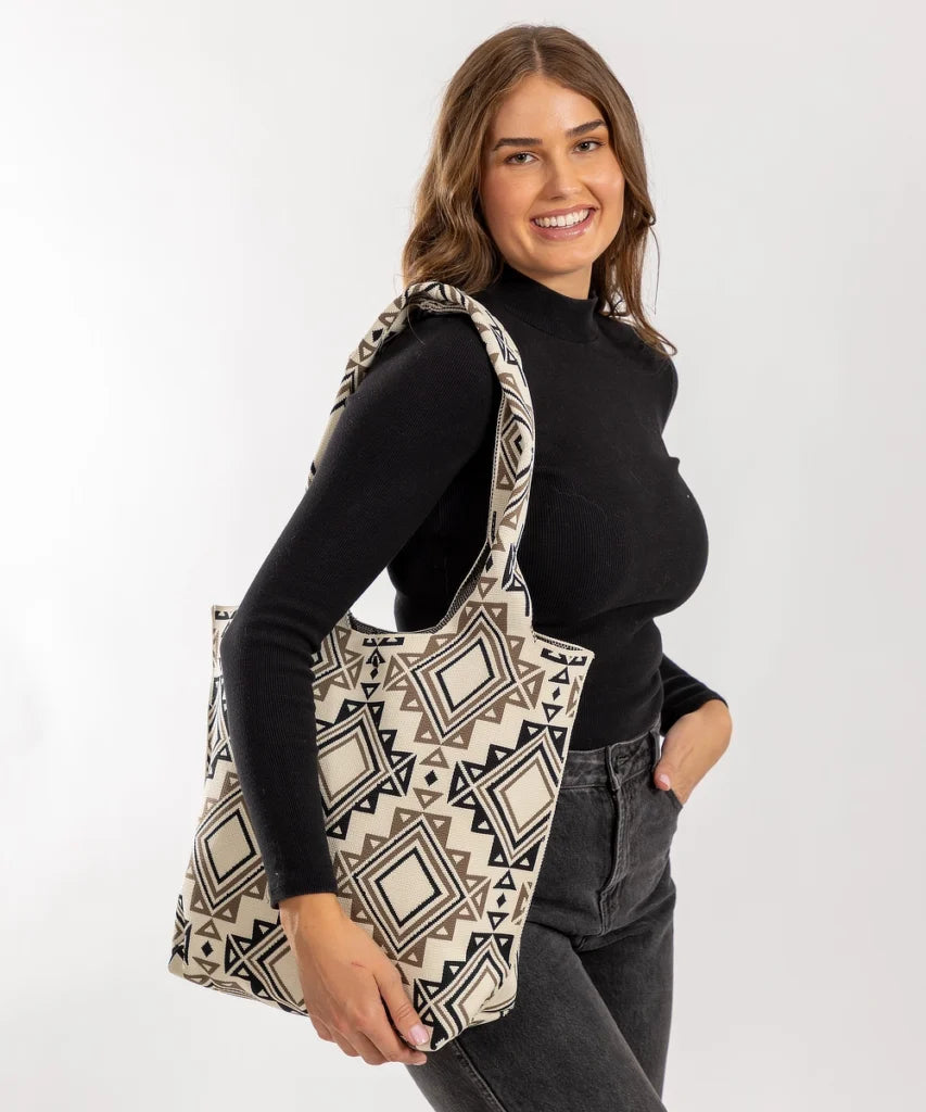 Alive With Style 'Aztec' Shoulder Bag/Tote by Sassy Duck in Cream-Black
