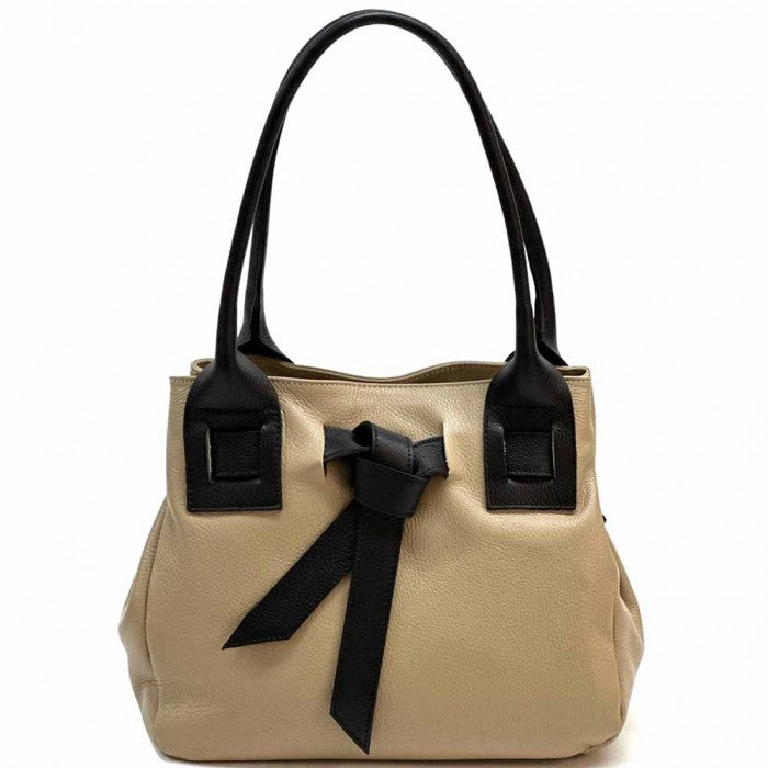 Alive With Style 'Daria' Italian Leather Shoulder Bag/Tote in Taupe/Black-Cream/Taupe-Tan-Navy-Cream-Black-White-Nude-Dark Grey-Beige-Cream/Tan-Olive-Taupe
