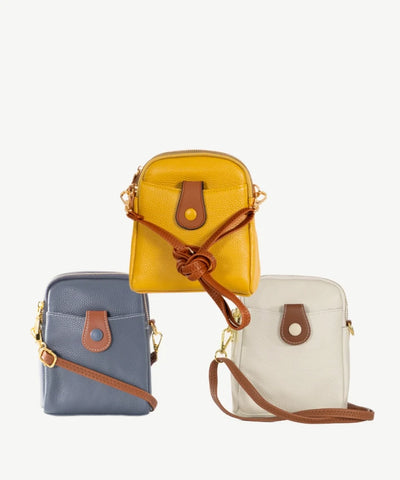 Alive With Style 'Georgie' Leather Shoulder/Cross Body Bag by Sassy Duck in Blue-White-Mustard