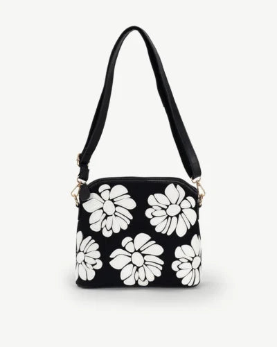 Alive With Kyle 'Wild Rose' Leather Shoulder/Cross Body Bag by Sassy Duck in Black/White