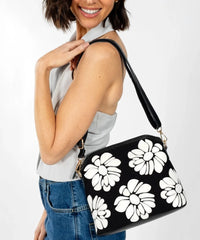 Alive With Kyle 'Wild Rose' Leather Shoulder/Cross Body Bag by Sassy Duck in Black/White