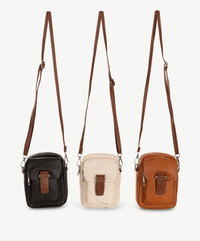 Alive with Style 'Judy' Leather Shoulder/Cross Body Bag by Sassy Duck in Black-White-Tan