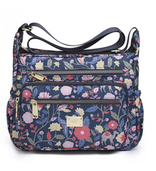 Alive With Style 'Pansy' Shoulder/Cross Body Bag in Turkish-Flamingo-Light Blue-Flowers-Pink-Blue Flowers-Cats