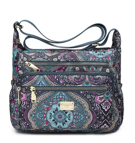 Alive With Style 'Pansy' Shoulder/Cross Body Bag in Turkish-Flamingo-Light Blue-Flowers-Pink-Blue Flowers-Cats