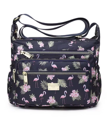 Alive With Style 'Pansy' Shoulder/Cross Body Bag in Turkish-Flamingo-Light Blue-Flowers-Pink-Blue Flowers-Cats