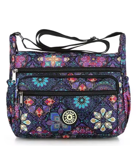Alive With Style 'Pansy' Shoulder/Cross Body Bag in Turkish-Flamingo-Light Blue-Flowers-Pink-Blue Flowers-Cats