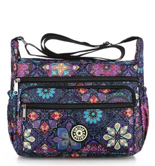 Alive With Style 'Pansy' Shoulder/Cross Body Bag in Turkish-Flamingo-Light Blue-Flowers-Pink-Blue Flowers-Cats
