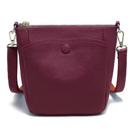 Alive With Style 'Frances' Leather Shoulder/Cross Body Bag in Black-Navy-Linen-Grey-Red-Beige-Taupe-Burgundy