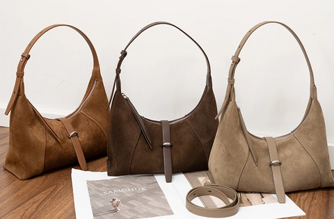 Alive With Style 'Daffodil' Suede/Leather Shoulder Bag/Cross Body Bag in Beige-Chocolate-Tan