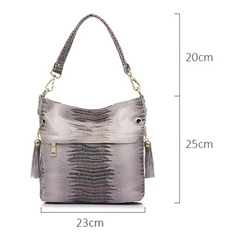 Alive With Style 'Cindy' Leather Shoulder/Cross Body Bag in Black-Chocolate-Navy-Green-Beige-Silver