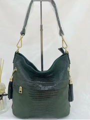 Alive With Style 'Cindy' Leather Shoulder/Cross Body Bag in Black-Chocolate-Navy-Green-Beige-Silver
