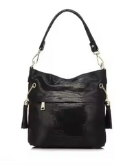 Alive With Style 'Cindy' Leather Shoulder/Cross Body Bag in Black-Chocolate-Navy-Green-Beige-Silver