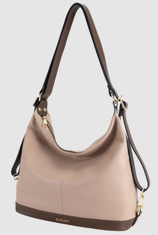 Alive With Style 'Kamila' Leather Shoulder Bag/Backpack/Cross Body Bag by Serenade in Putty/Cinnamon-Black/Putty
