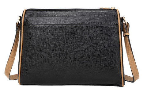 Alive With Style 'Katrina' Leather Shoulder/Cross Body Bag by Serenade in Black/Camel-Ivory/Putty