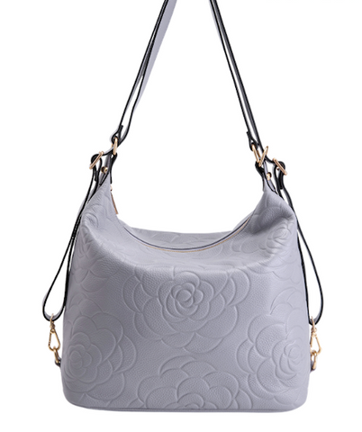 Alive With Style 'Rosanna' Leather Shoulder Bag/Backpack/Cross Body Bag by Serenade in Cornflower-Black-Putty-Raspberry