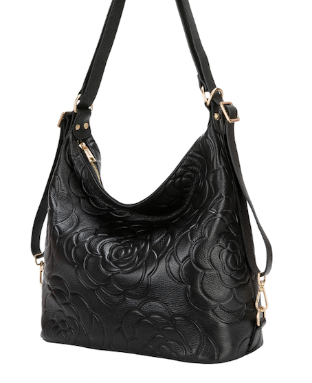 Alive With Style 'Rosanna' Leather Shoulder Bag/Backpack/Cross Body Bag by Serenade in Black-Putty-Raspberry
